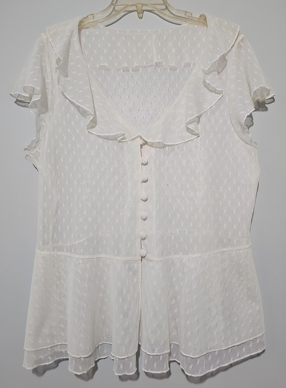 Sheer Ruffled Button Blouse Top Womens XL Coquette Feminine Cottage Boho